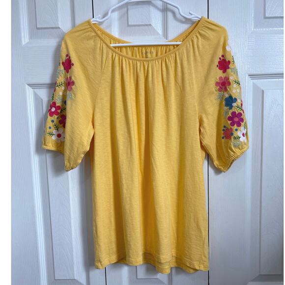 Talbots Butter Yellow Floral Embroidered Cotton Modal Top Size Small - Picture 2 of 8
